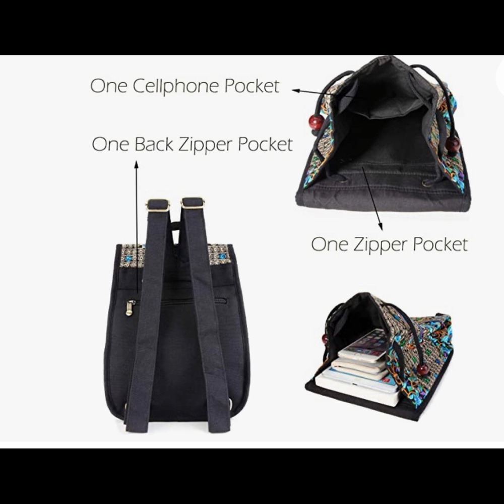 🔥 Handmade Embroidered Backpack for Women, Boho Vintage Cross-body Bag Blue - Picture 5 of 7